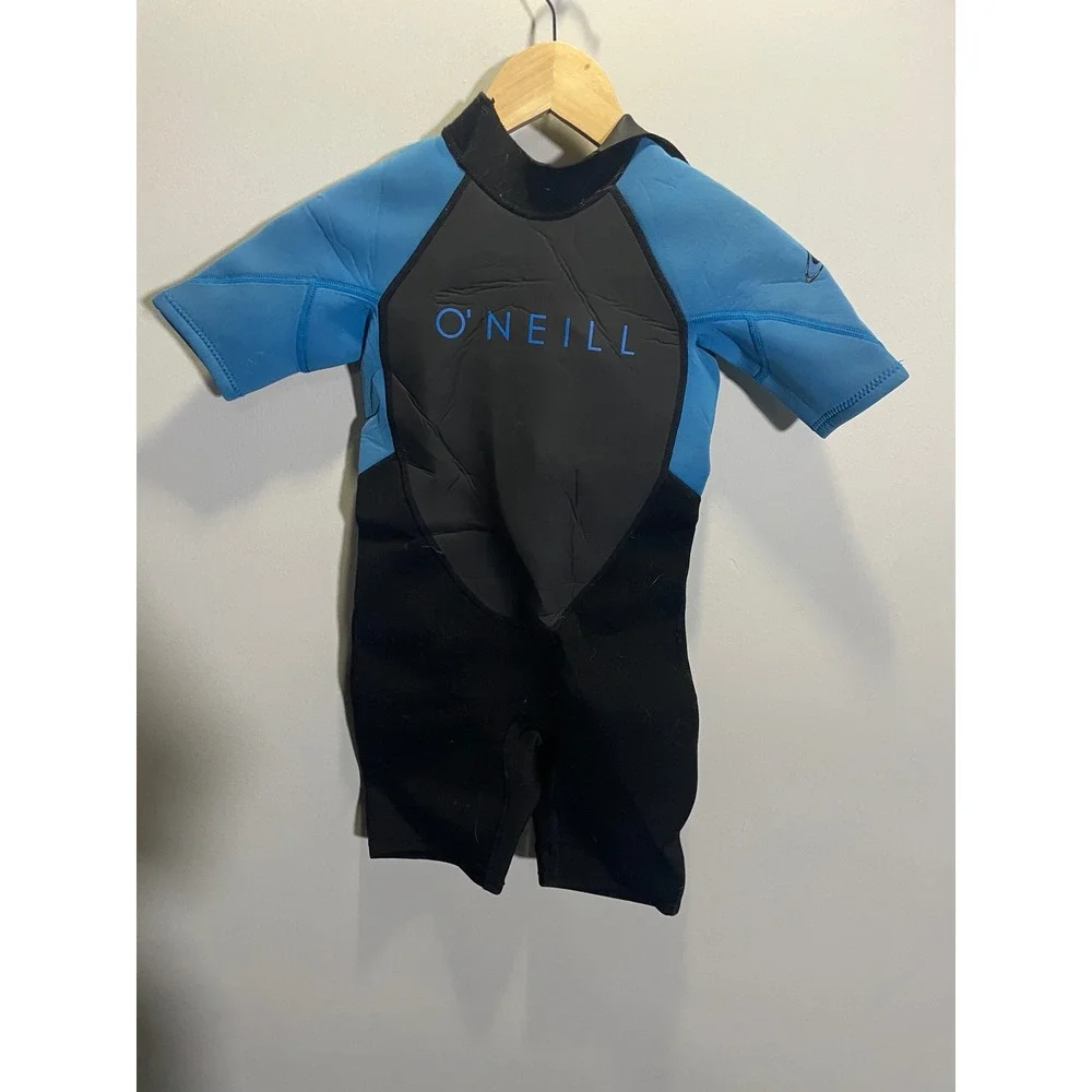 O'Neill Kids Reactor II 2mm Back Zip Short Sleeve Spring Wetsuit Blue Black Sz 8